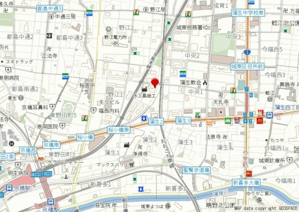 大阪市城東区野江、マンションの地図画像です