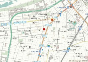 大阪市旭区大宮、マンションの地図画像です