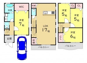 大阪市東成区神路、中古一戸建ての間取り画像です