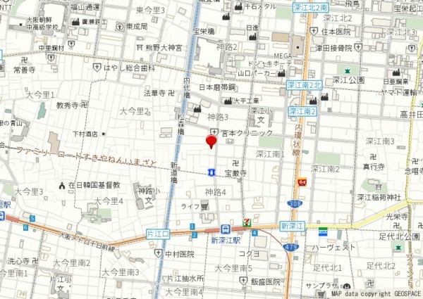 大阪市東成区神路、中古一戸建ての地図画像です