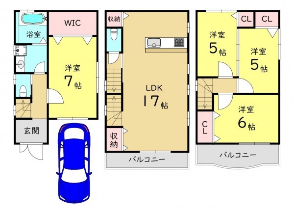大阪市東成区神路、中古一戸建ての間取り画像です