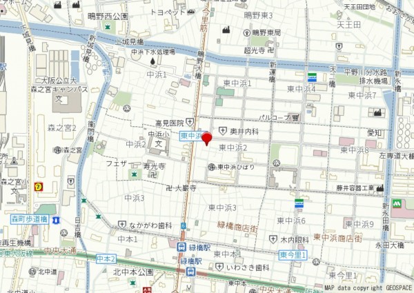 大阪市城東区東中浜、中古一戸建ての地図画像です