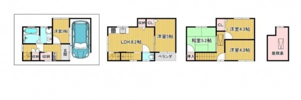 大阪市城東区東中浜、中古一戸建ての間取り画像です