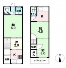 大阪市城東区中浜、中古一戸建ての間取り画像です