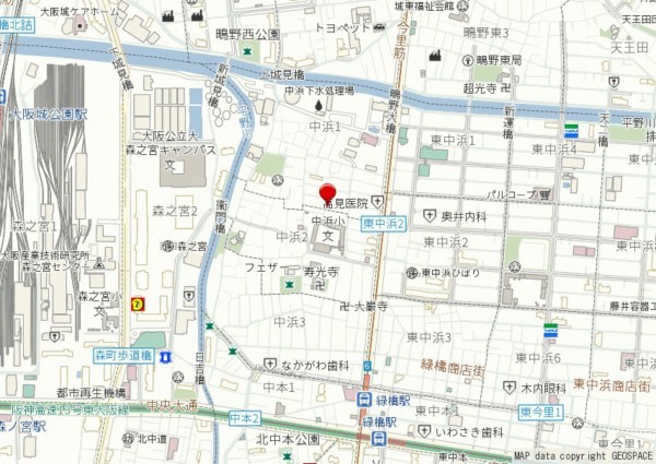 大阪市城東区中浜、中古一戸建ての地図画像です