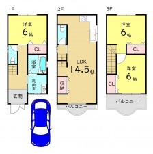 大阪市生野区巽西、中古一戸建ての間取り画像です