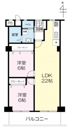 大阪市旭区新森、マンションの間取り画像です
