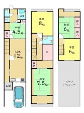大阪市旭区清水、中古一戸建ての間取り画像です