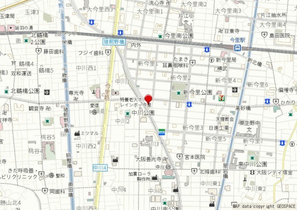 大阪市生野区新今里、マンションの地図画像です