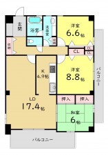 大阪市旭区清水、マンションの間取り画像です