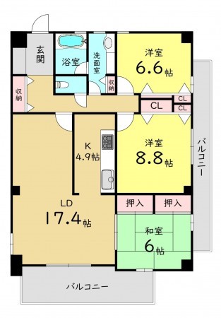 大阪市旭区清水、マンションの間取り画像です