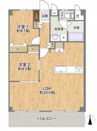大阪市都島区中野町、マンションの間取り画像です