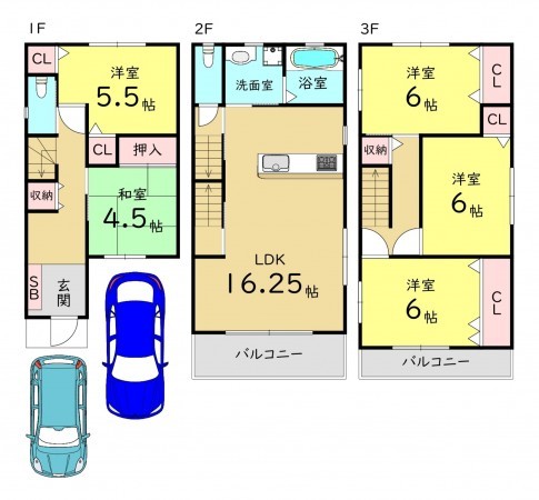 大阪市鶴見区諸口、中古一戸建ての間取り画像です