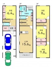 大阪市生野区田島、新築一戸建ての間取り画像です