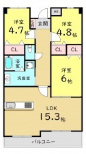 大阪市旭区高殿、マンションの間取り画像です