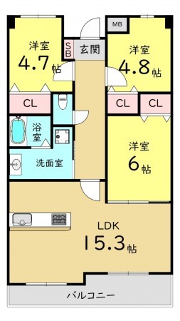大阪市旭区高殿、マンションの間取り画像です