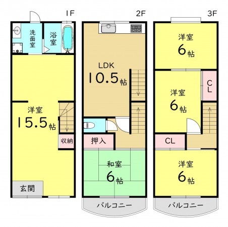 大阪市城東区中浜、中古一戸建ての間取り画像です