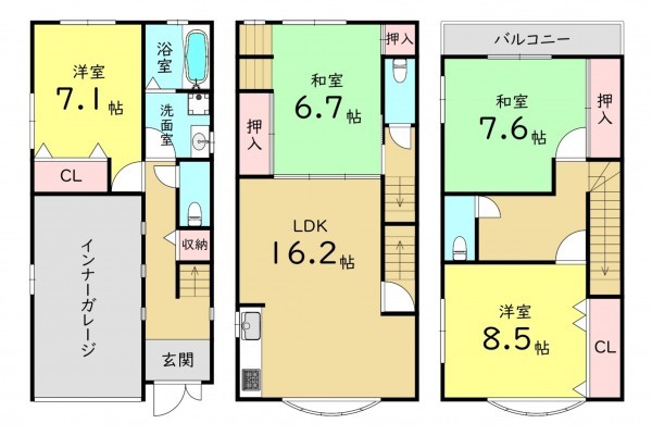 大阪市旭区大宮、中古一戸建ての間取り画像です