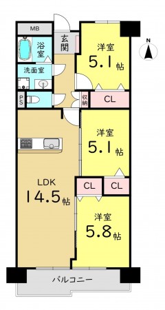 大阪市鶴見区今津中、マンションの間取り画像です
