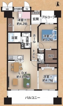 大阪市鶴見区今津南、マンションの間取り画像です