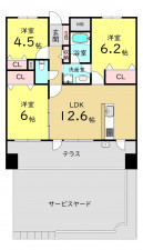 大阪市鶴見区鶴見、マンションの間取り画像です