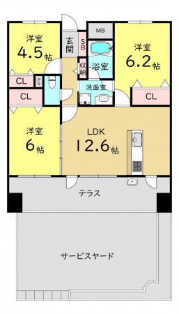 大阪市鶴見区鶴見、マンションの間取り画像です