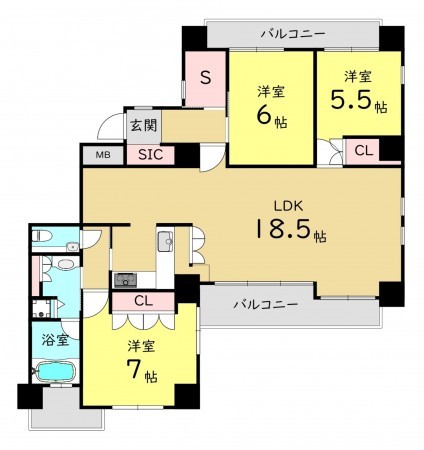 大阪市、マンションの間取り画像です