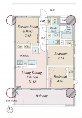大阪市都島区中野町、マンションの間取り画像です