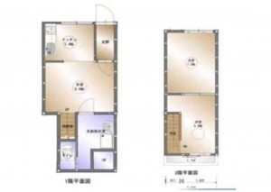 大阪市生野区桃谷、中古一戸建ての間取り画像です