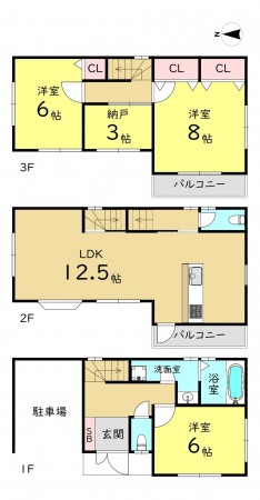 大阪市鶴見区中茶屋、中古一戸建ての間取り画像です