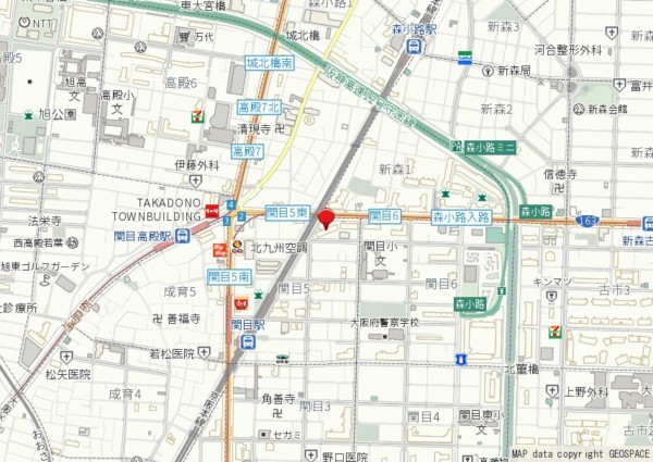 大阪市城東区関目、マンションの地図画像です