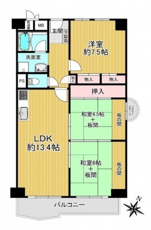 大阪市城東区関目、マンションの間取り画像です