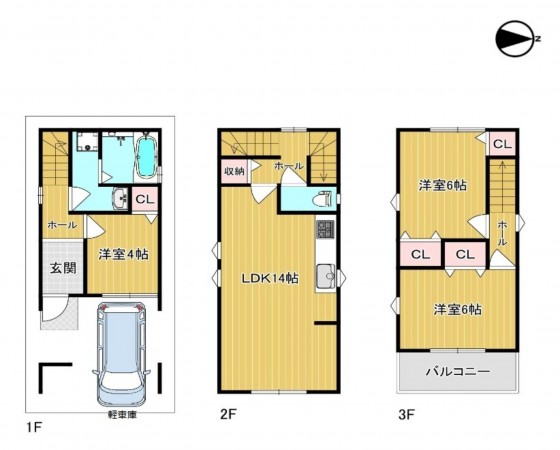 大阪市生野区林寺、中古一戸建ての間取り画像です