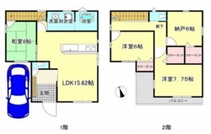 大阪市生野区舎利寺、中古一戸建ての間取り画像です