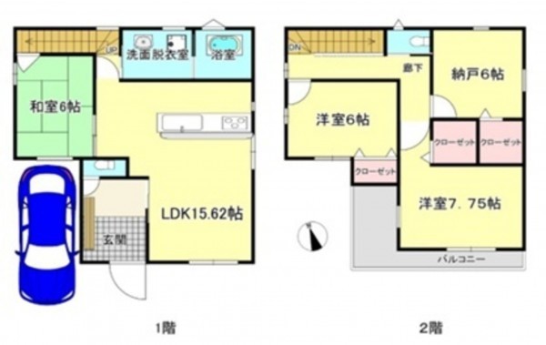 大阪市生野区舎利寺、中古一戸建ての間取り画像です