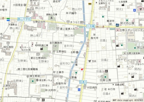 大阪市生野区舎利寺、中古一戸建ての地図画像です