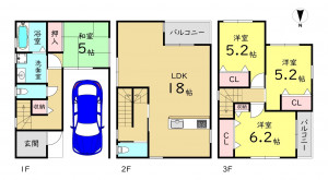 大阪市東成区大今里、中古一戸建ての間取り画像です