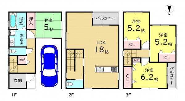 大阪市東成区大今里、中古一戸建ての間取り画像です