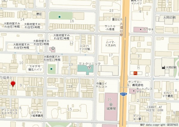 大阪市城東区今福東、マンションの地図画像です