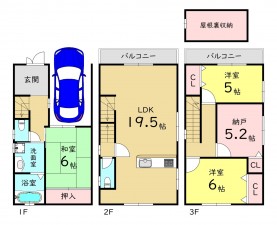 大阪市旭区新森、中古一戸建ての間取り画像です