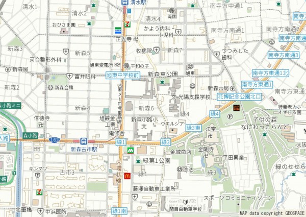 大阪市旭区新森、中古一戸建ての地図画像です