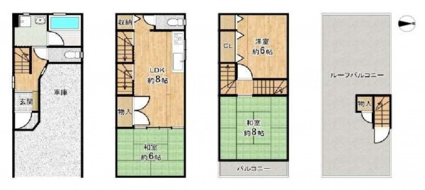 大阪市生野区巽中、中古一戸建ての間取り画像です