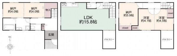 大阪市東成区大今里南、中古一戸建ての間取り画像です
