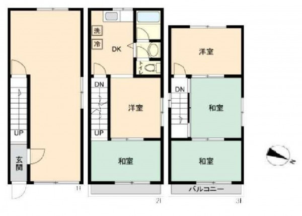 大阪市生野区巽南、中古一戸建ての間取り画像です