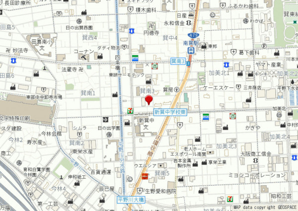 大阪市生野区巽南、中古一戸建ての地図画像です