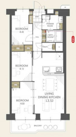 大阪市東成区大今里南、マンションの間取り画像です