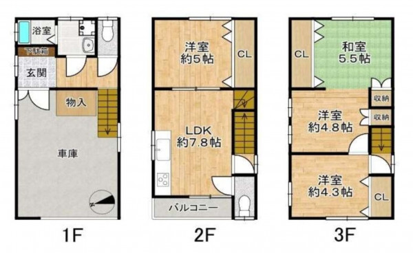 大阪市東成区中道、中古一戸建ての間取り画像です