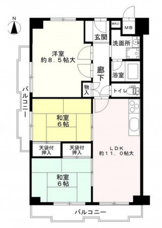 大阪市城東区成育、マンションの間取り画像です