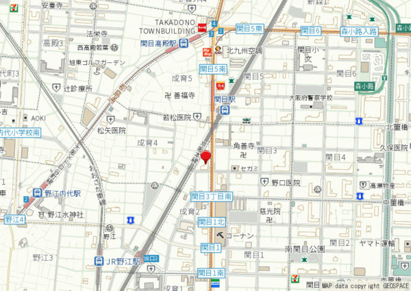 大阪市城東区成育、マンションの地図画像です