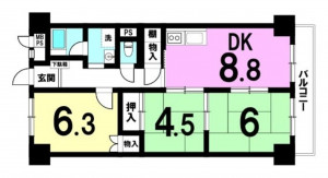 大阪市城東区関目、マンションの間取り画像です